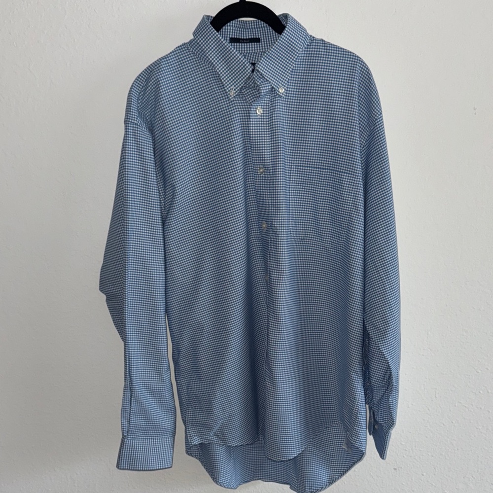 Lands' End Men's Blue Gingham Button Down Shirt